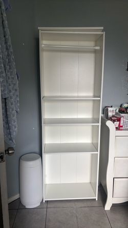 White Wardrobe Shelving Unit with Hanging Rod