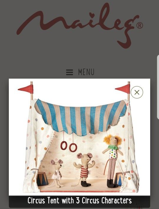 Preschooler Gift! NIB Maileg Danish Design Circus Mouse Set +