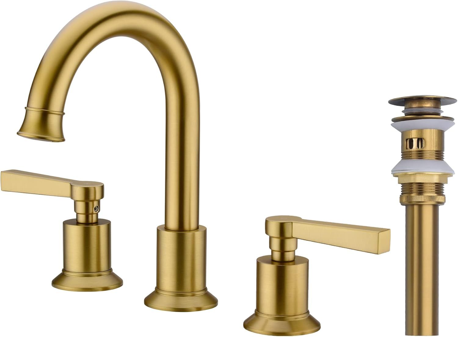 2 Handle 8 Inch Widespread Bathroom Faucet Brass Lavatory Vanity Sink Faucet with Metal Overflow Pop Up Drain , Brushed Brass Gold$89.99