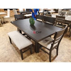 6 Piece Dining Table Set With 4 Chairs And Bench Included 