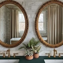 "1950s Vintage Mirror Set - Ornate Gold Frames"