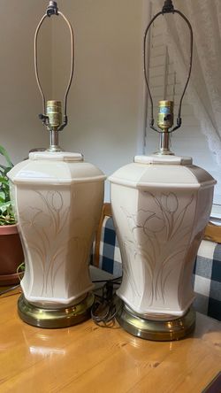 Vintage Glazed Ceramic Iris Lamps- Set of 2! Excellent Condition!