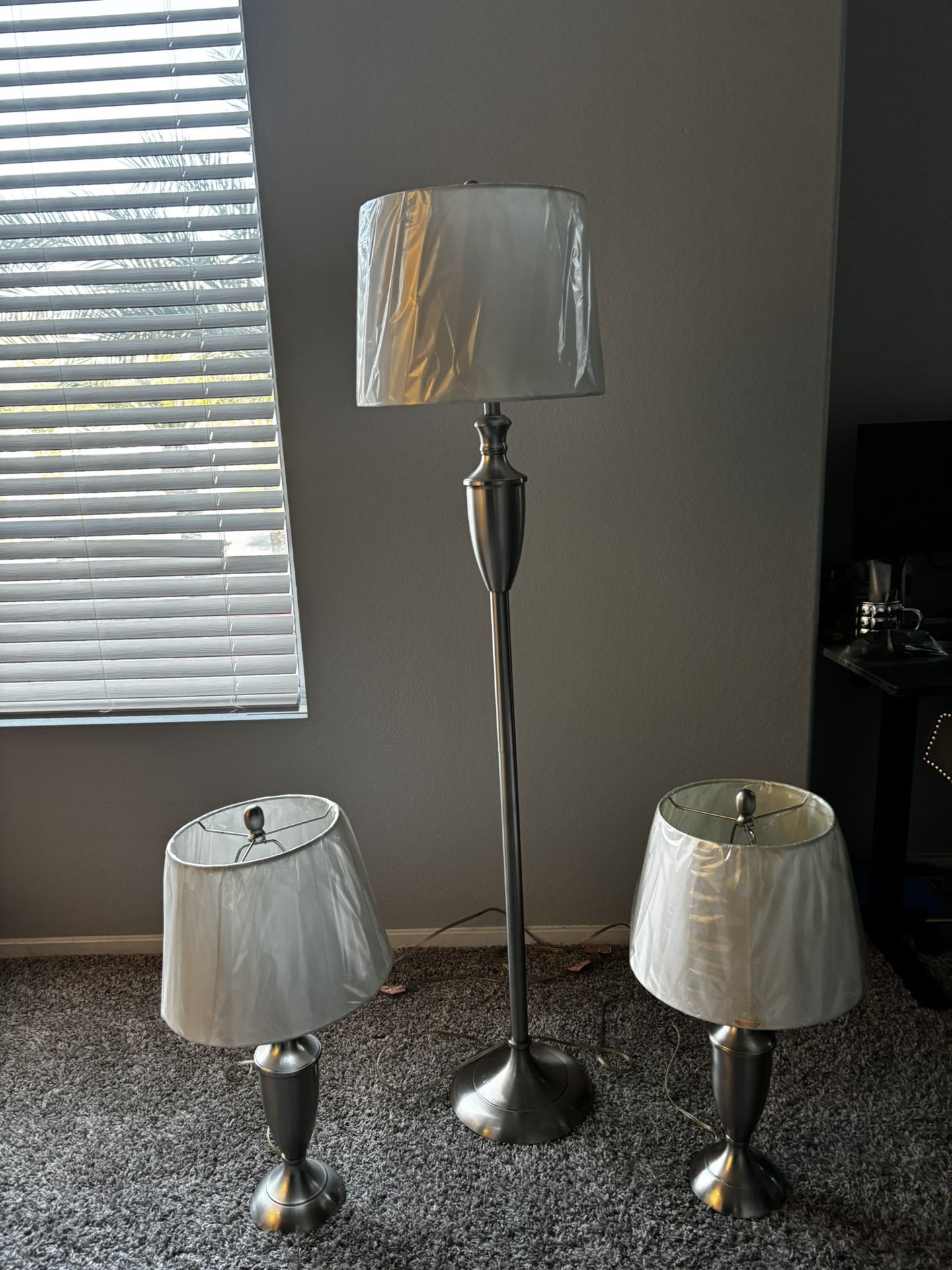 Three Piece Lamp Set Silver