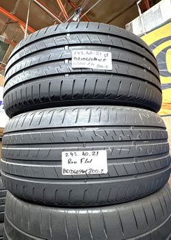 Set of 2 Used Tires 245/40ZR21 BRIDGESTONE ALENZA RFT RUN FLAT 245/40R21 ALL SEASON LOW PROFILE TYRES 245 40 21