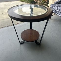Circular Side Table Hard Wood And Insert Glass 