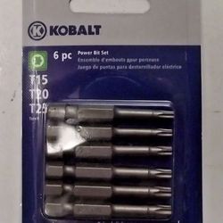 6 Pack Kobalt 0459008 Torx 2" Power Screw Tip Bits T15 T20 T25