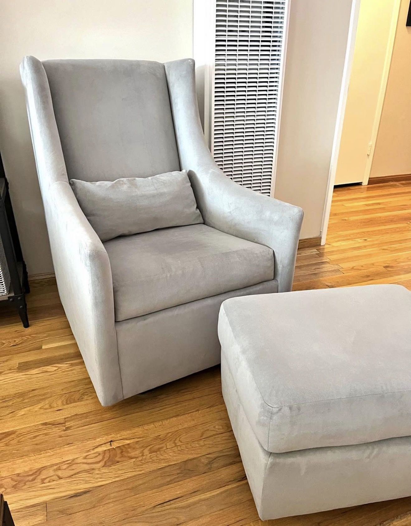 West Elm Graham Glider Performance Gray Silver Velvet Like New *Free Local Delivery*