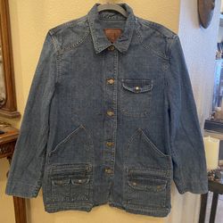 Vintage RALPH LAUREN Jeans Company Blue Denim Chore Barn Ranch Jacket Size Large