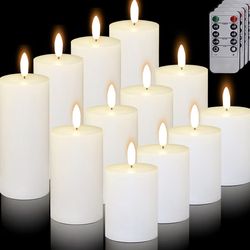 (9999-914) NEW..12 Pcs White Flameless Candles Flat Top LED Candles with Remote Timer, Pillar Flameless Candle Bulk Flickering Battery Operated Candle