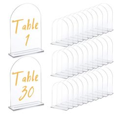 Juexica 30 Packs 5x7 Inch Clear Acrylic Arch Sign - Blank DIY Table Numbers with Stand for Weddings, Office Parties & Menus
