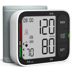 KIKEANG Wrist Blood Pressure Monitor, Universal Bp Cuff(5.3-8.4in) Large LCD Display 2 Users Total 240 Memories, 2 AAA Batteries & Carrying Case Inclu