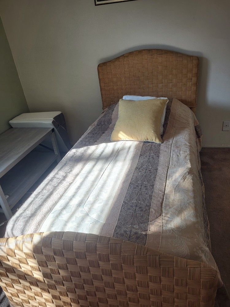 Bamboo Twin Bed, Frame, Dresser, And A Matching Lamp