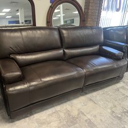 Brown Leather Power Recliner Loveseat 