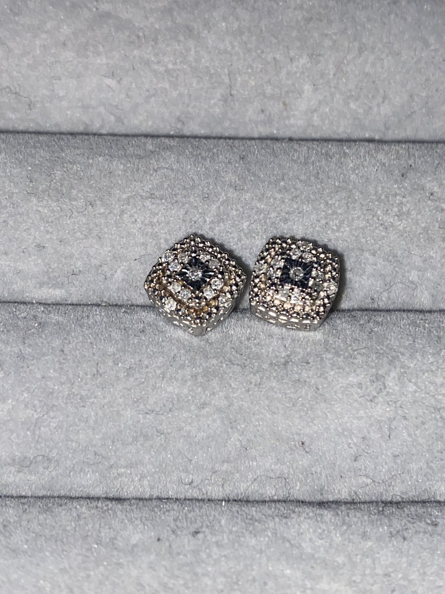 {925} Sterling Silver JST Black Square CZ Halo Stud Earrings (Princess Cut)