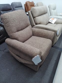 Power Lift Recliner Chair In Brown Fabric 