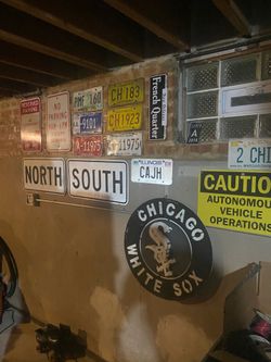 Vintage license plates and street sings