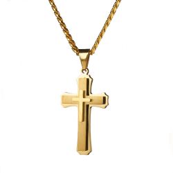 New Men's Cross Pendant Necklace Large Stainless Steel Cross Pendant Necklace for Men Women 24inch