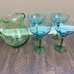 Vintage Mexican Glass Margarita glass Set and picture