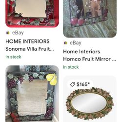 
HOME INTERIORS Sonoma Villa Fruit Mirror Apples Pears & Grapes 28x22 Wall Decor
