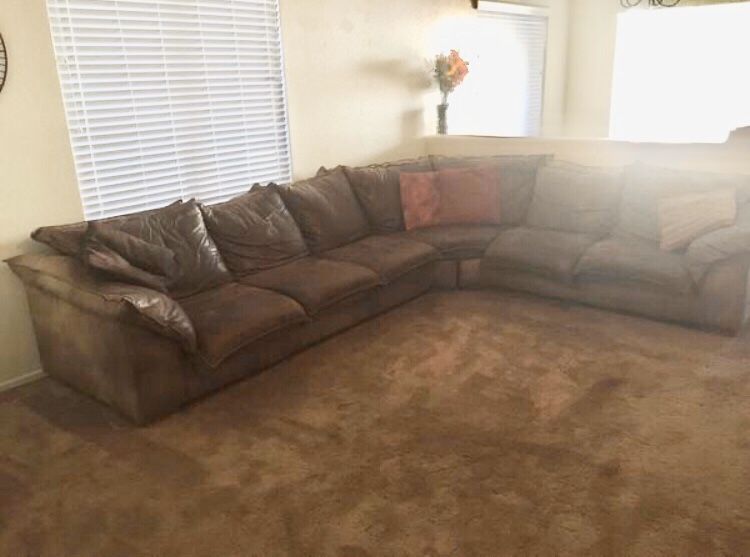 Plush Brown Leather Sectional Couch