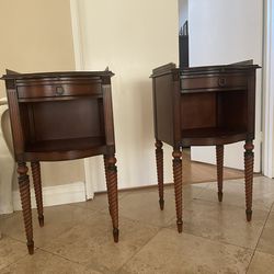 Two Bombay company marble topped end tables