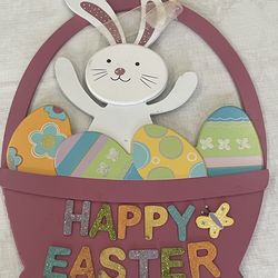 Colorful wooden Happy Easter hanging sign Easter decor. 10.75”x 13.75”