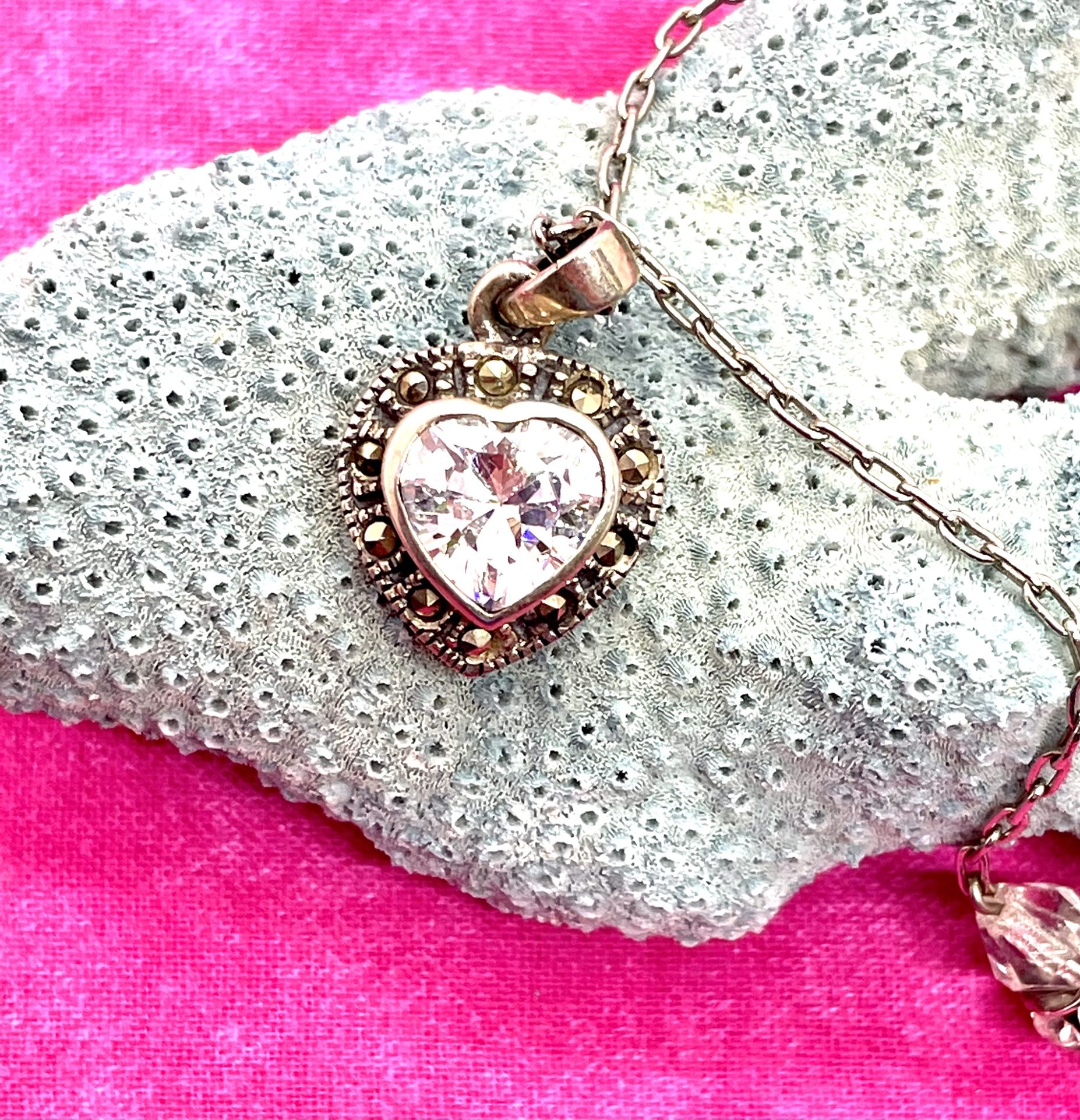 Silver Marcasite CZ Heart Necklace