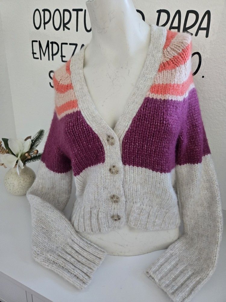 NWT AE American Eagle Cropped Sweater Cardigan Size XS Multicolored