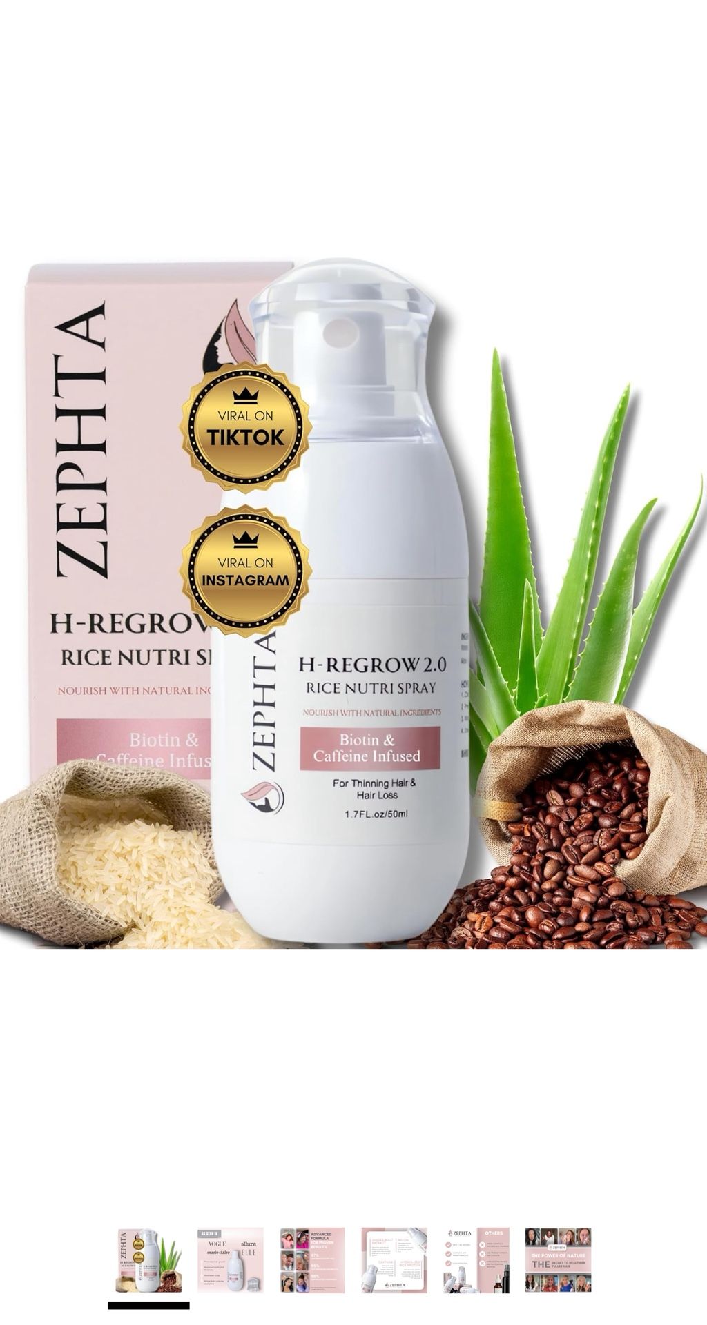 Zephta H-Regrow 2.0 Hair Growth Serum for Women & Men – Biotin & Caffeine Spray for Thicker Hair – 1.7 Fl Oz – Hair Growth Spray for Thinning Hair