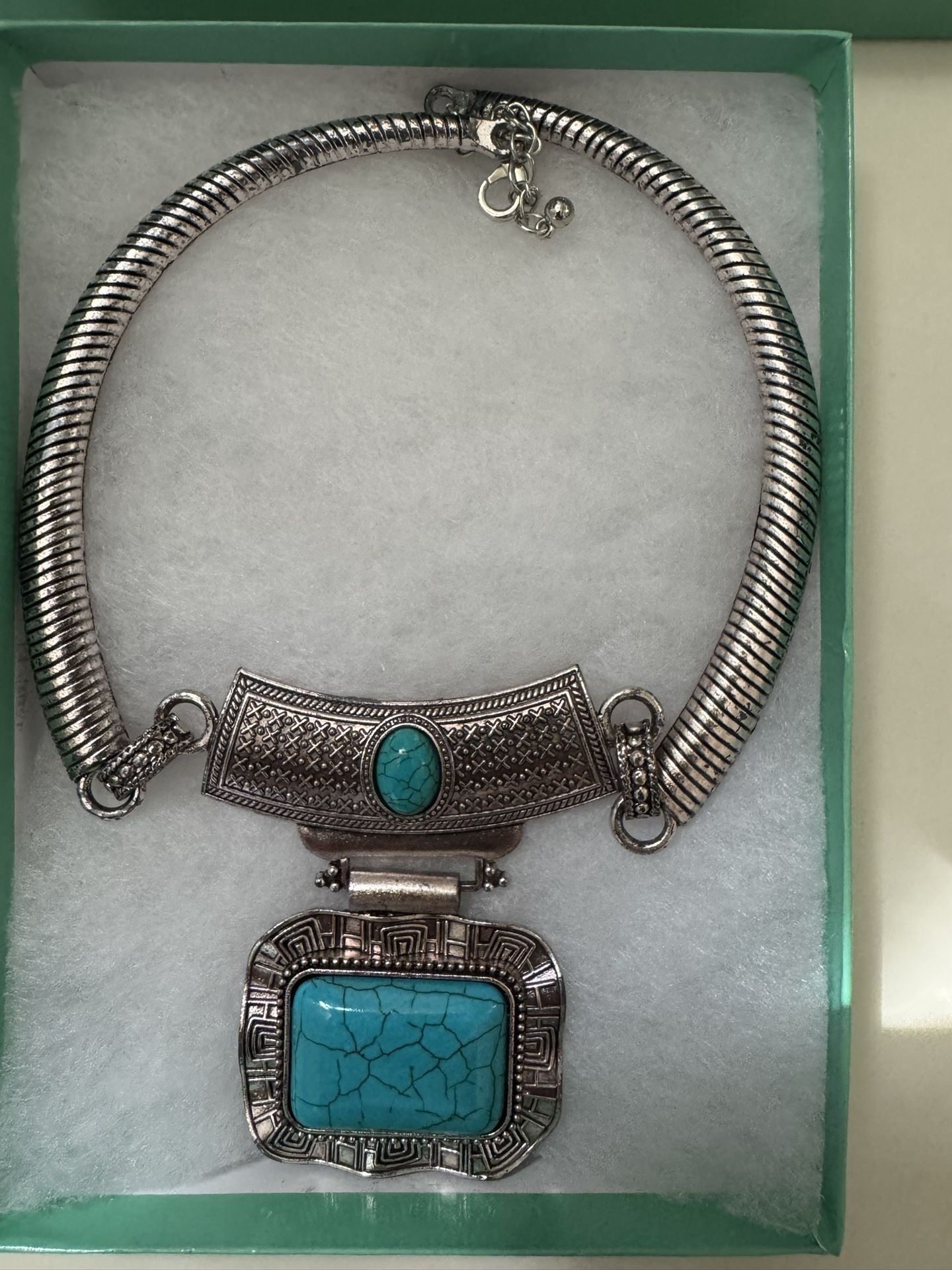 Silver Necklace with Turquoise Stones