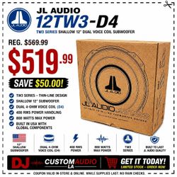 JL Audio TW3 Series 12" Shallow Dual Voice Coil Subwoofer 4-Ohm 800 Watts 12TW3 🚨 Payment Options Available 🚨 No Credit Needed 🚨 