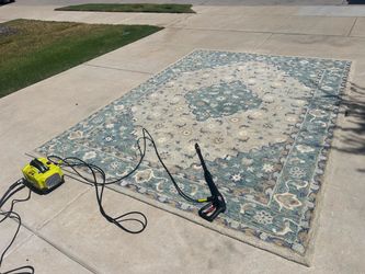 Large Floral Area Rug Blue and Cream