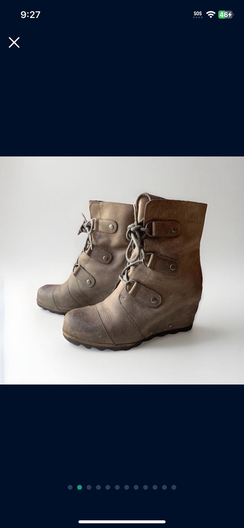 Sorel Joan of Arctic Wedge Boots Size 8 Waterproof Brown Leather Lace Up