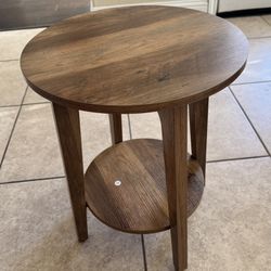 VASAGLE 2-Tier Small Round End Table for Small Spaces, Living Room, Bedroom- Rustic Walnut
