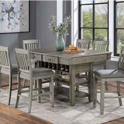 Brand New Rustic  Grey Gray Counter Height Dining Set With Drawers 