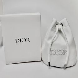 Dior White Twill Drawstring Pouch Makeup Bucket Bag Logo