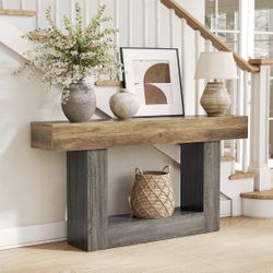 LITTLE TREE 63 Inches Long Console Table, 2-Tier Farmhouse Sofa Table Behind Couch, Large Narrow Entryway Table for Living Room, Wooden Hallway Foyer 