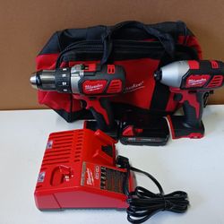 Milwaukee 18 Volt Drill And Impact Kit Including Battery And Charger. New