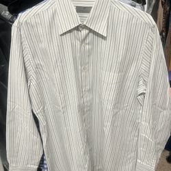 Canali Men's White Blue Striped Dress Shirt XL Long Sleeve Collared