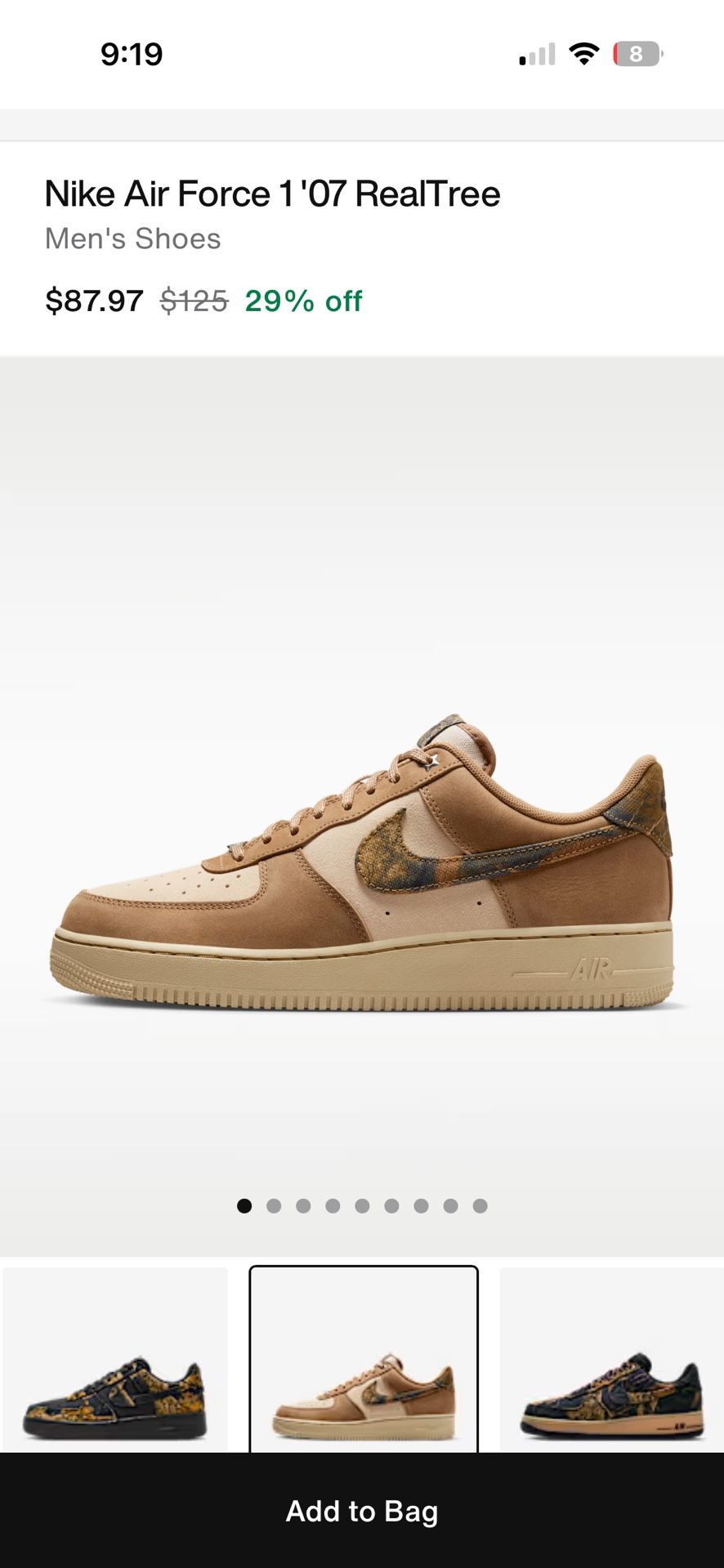 Nike Air Force 1 ‘07 Real Tree - Size 9