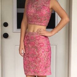 Silver and pink two piece dress size 0