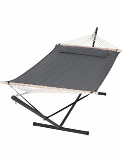 SUNCREAT Heavy Duty Hammocks with Stands Included, 475 lbs Capacity, Dark Grey Heavy Duty Portable