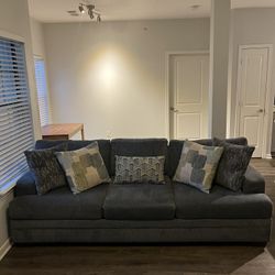 8-Foot Charcoal Gray Sofa with Pillows – Excellent Condition