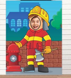 Fireman Photo Banner Backdrop Background Large Fireman Face Pretend Play Party G