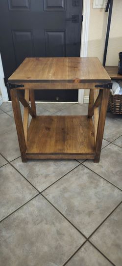 Rustic Wood End Table with Bottom Shelf