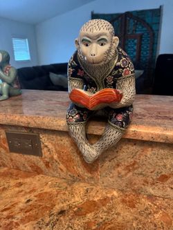 Porcelain Monkey Reading Book