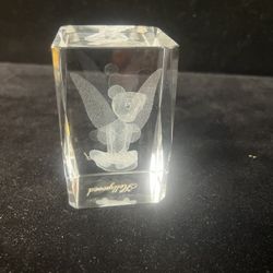 Walt Disney Tinkerbell 3D Laser Etched Crystal Glass Cube Paperweight 3 " w/ Box