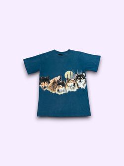 Vintage Wolf T Shirt Men’s Medium Blue Estes Park Colorado 90’s Double Sided USA