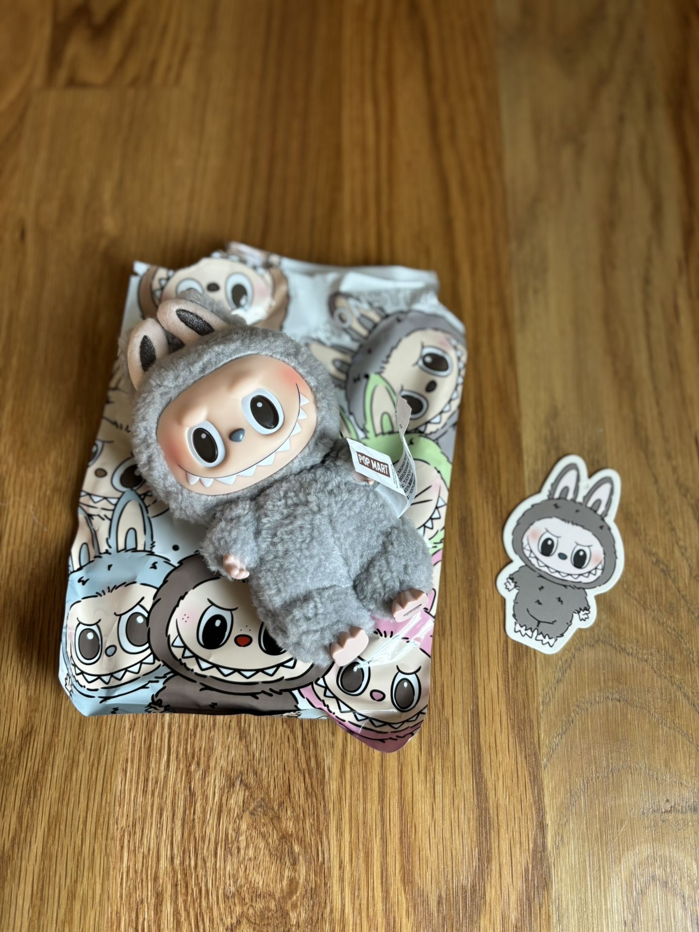 Pop Mart Labubu The Monsters Exciting Macaron Vinyl Face Plush Purse Charm Sesame Bean Grey Toy Key Chain