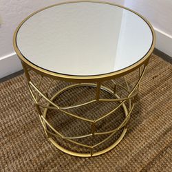 Mirrored Top Satin Brass Accent Table